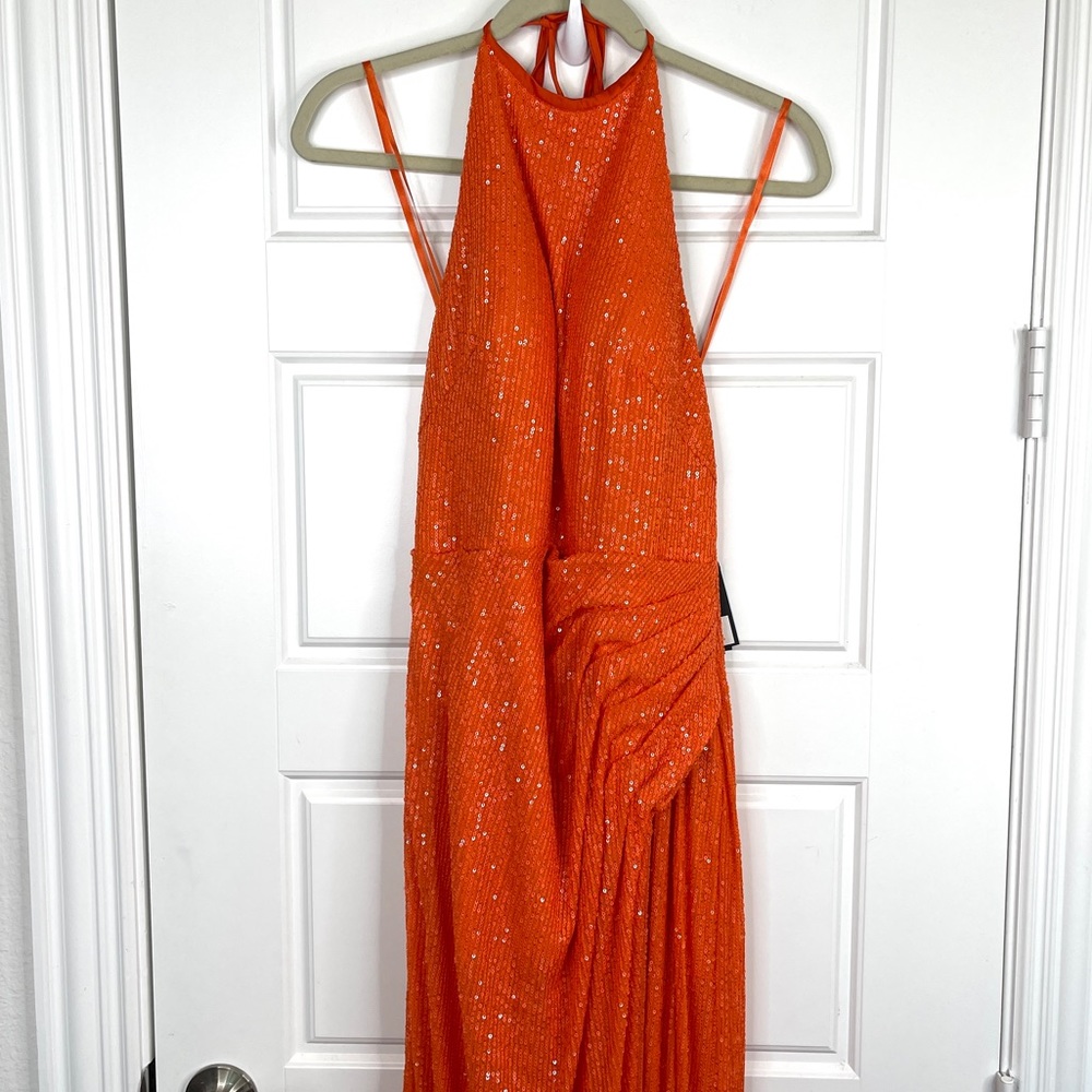 IEENA FOR MAC DUGGAL Sequined Halter Gown NEW Size 8 Tangerine Orange Dress - Picture 4 of 15